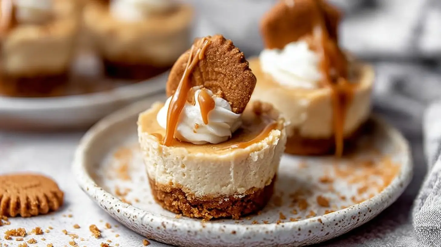 Delicious individual cookie butter cheesecake cups, ready to eat.