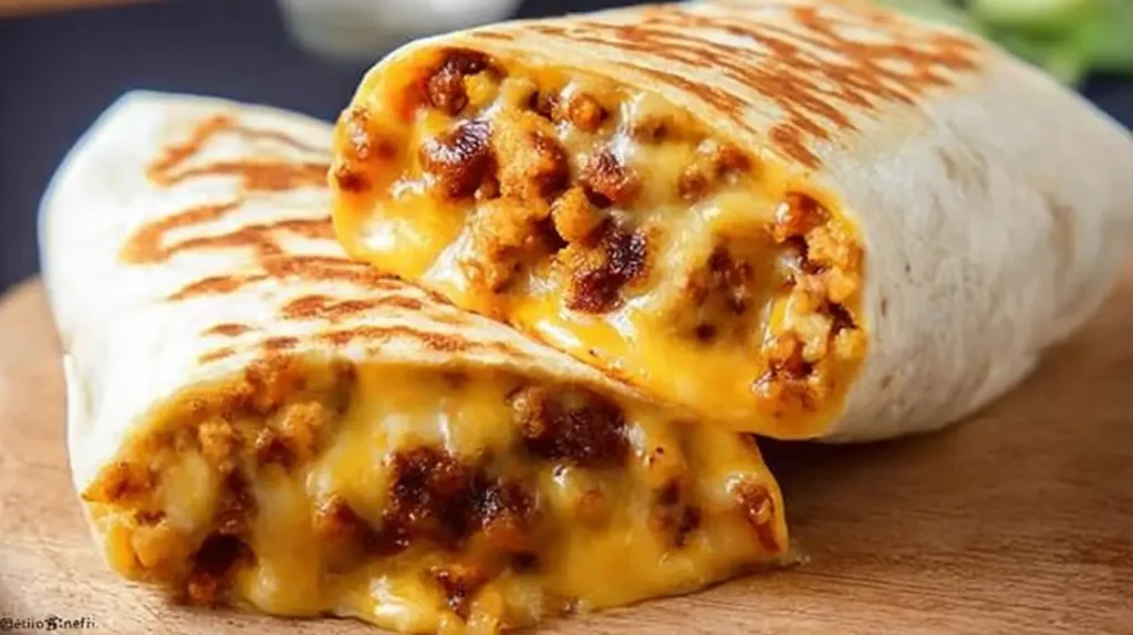 Golden-brown grilled cheese burrito with a crispy exterior.