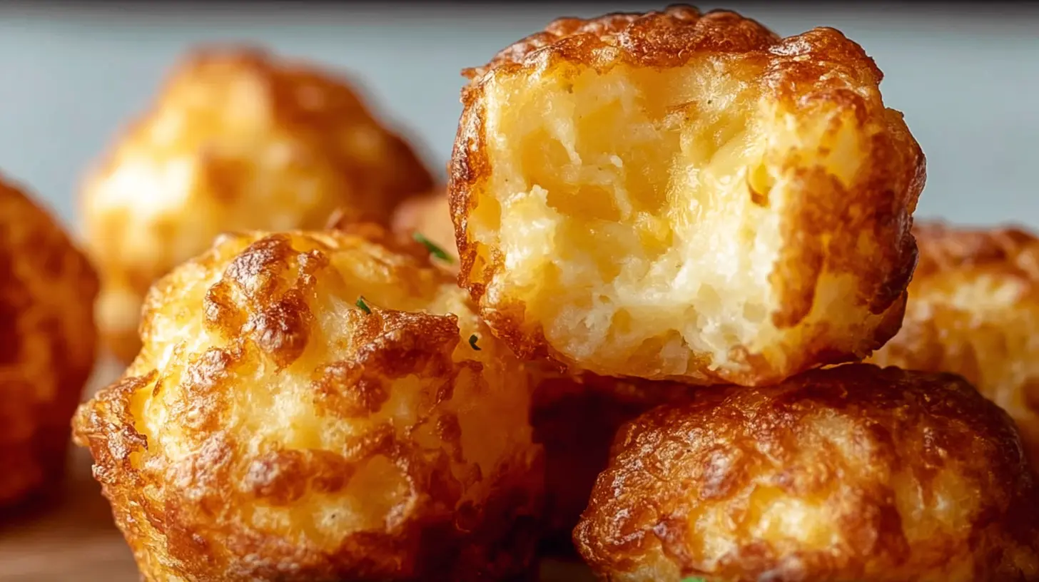 Crispy leftover mashed potato cheese puffs, freshly baked and hot