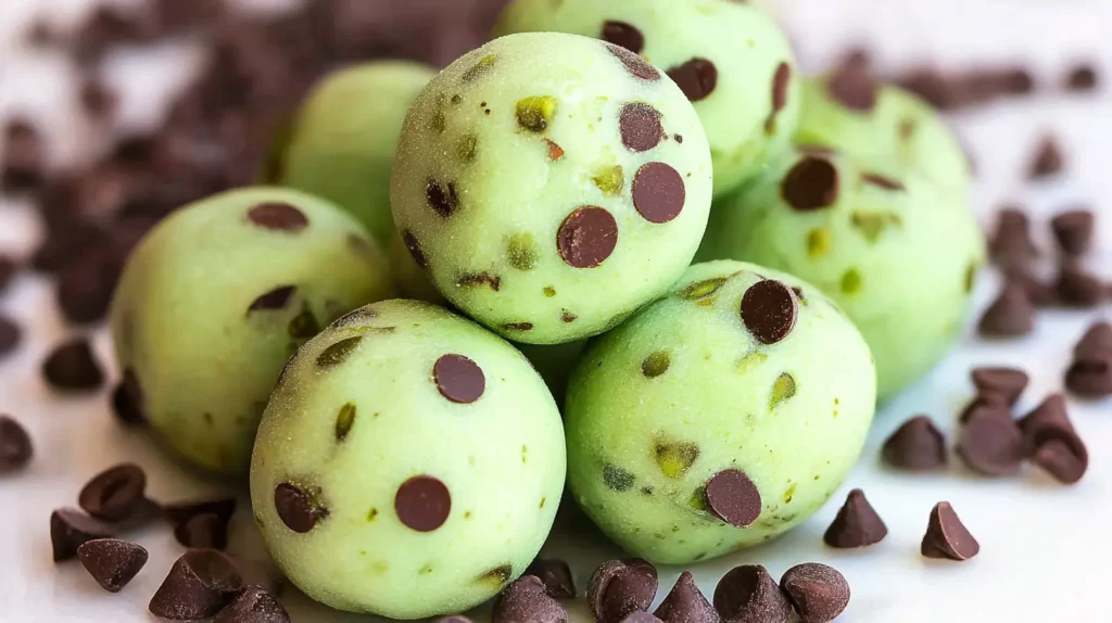 Several homemade Andes Mint Chocolate Truffles arranged artfully on a serving dish.