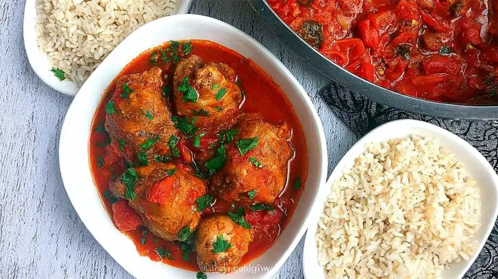 Delicious Nigerian Chicken Stew prepared with fresh ingredients.