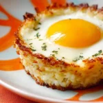 A serving of classic Eggs Napoleon on a white plate