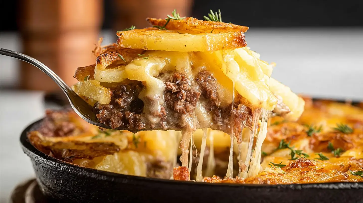 Classic hobo casserole with ground beef and vegetables