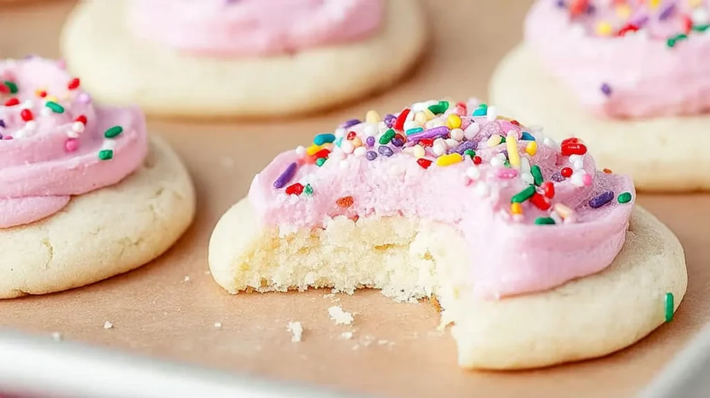 Delicious Lofthouse sugar cookies with vibrant pink frosting and sprinkles.