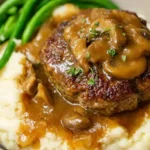 Classic Salisbury steak smothered in rich brown gravy.