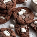 Delicious hot chocolate cookies topped with melted marshmallows