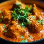 Delicious Indian Butter Chicken, known for its smooth, velvety sauce and tender chicken.