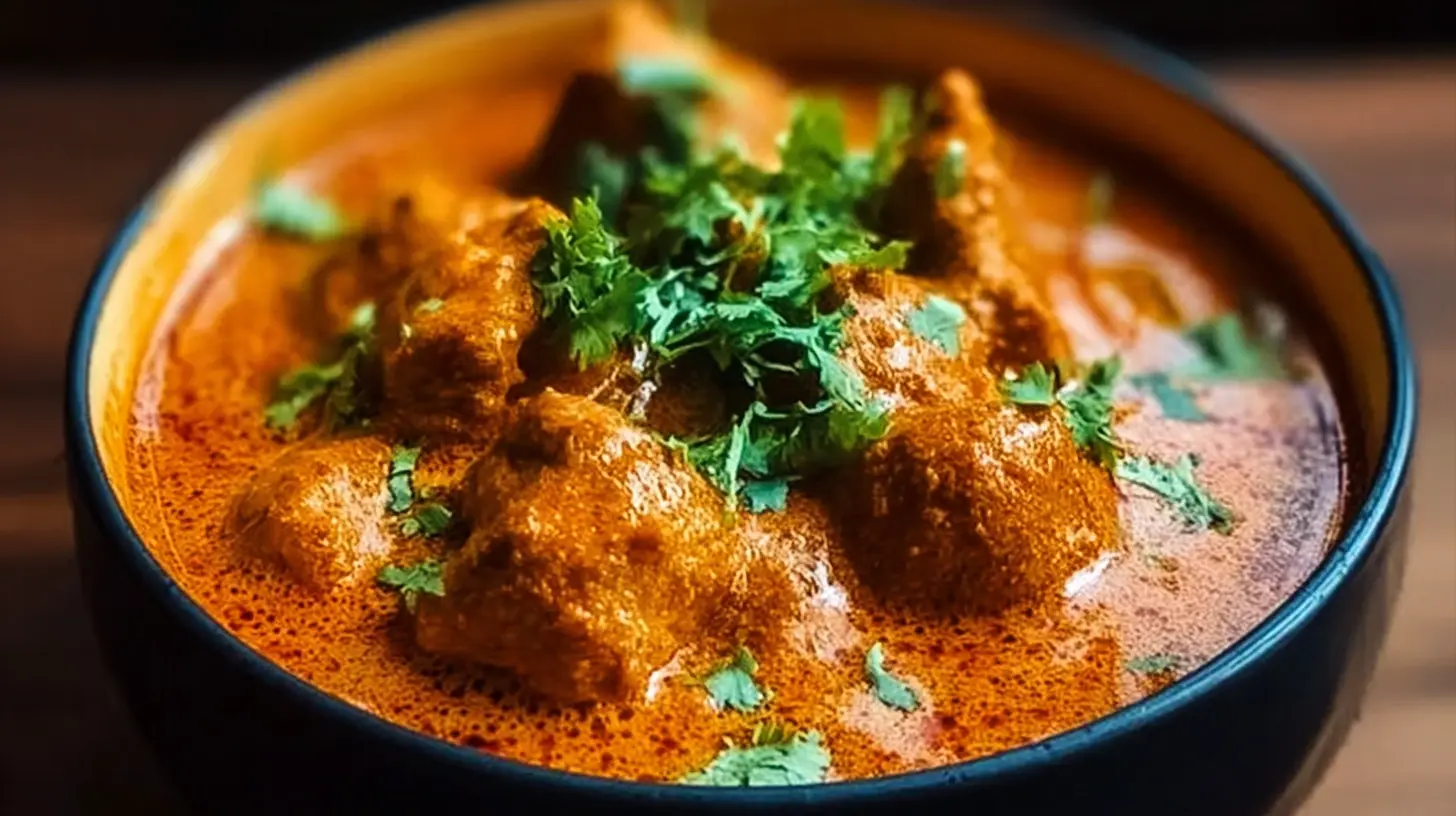 Delicious Indian Butter Chicken, known for its smooth, velvety sauce and tender chicken.