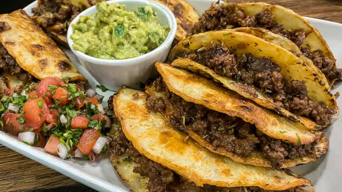 Golden-fried crispy beef tacos, ready to be enjoyed