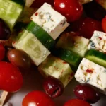 Mini feta skewers featuring fresh cucumber slices