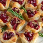 A platter of golden cranberry brie bites ready to serve.