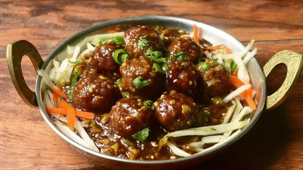 Closeup shot of freshly prepared Cabbage Manchurian.