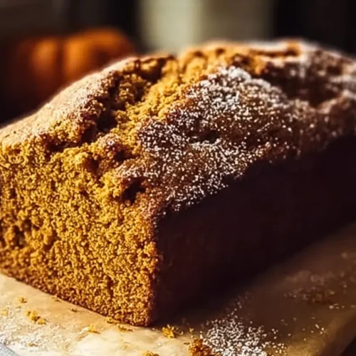 A freshly baked loaf of easy pumpkin bread on a cooling rack.