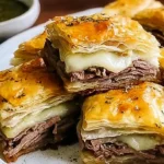 Perfectly portioned French Dip Squares with melted cheese and savory meat