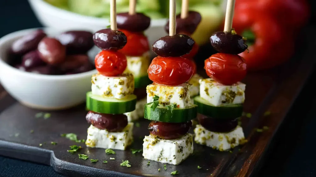 Delicious feta and cucumber skewers, perfect for an appetizer