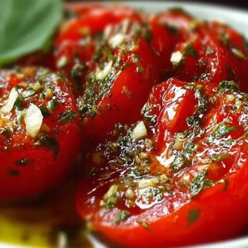 Fresh tomatoes soaking in an herb marinade