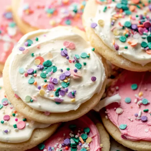 Various types of frosting for sugar cookies in different colors and textures