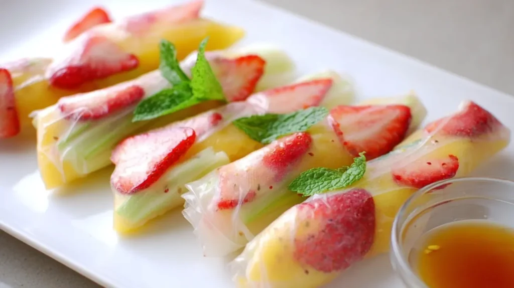 Vibrant fruit spring rolls, beautifully arranged