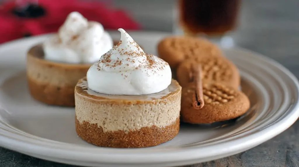 A trio of delicious no-bake gingerbread cheesecake cups presented artfully.