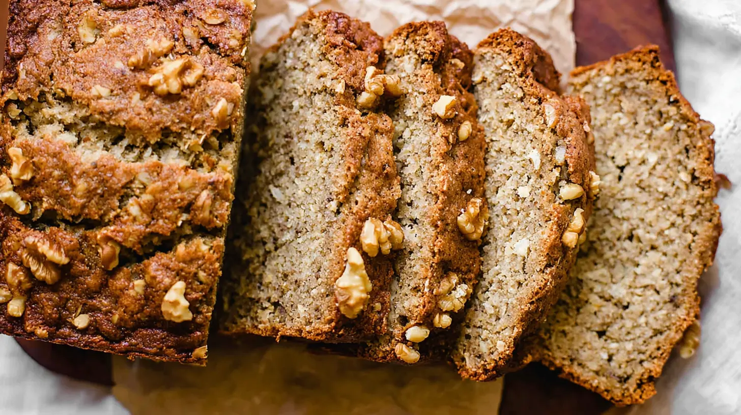 Nutritious healthy banana bread cooling on a wire rack on a wooden surface.