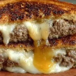 A deliciously hearty ultimate cheesy ground beef melt, overflowing with golden-brown cheese.