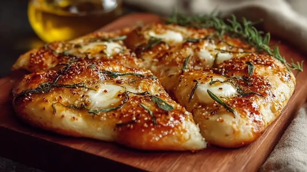 A delicious flatbread pizza topped with sweet heat honey garlic sauce