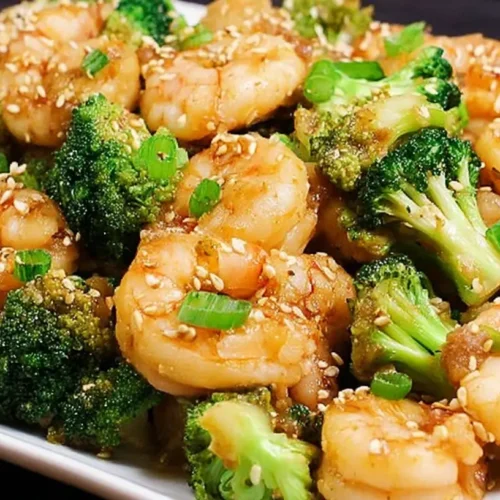 A vibrant dish of low carb shrimp and broccoli stir-fry