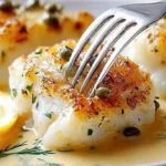 Close-up of a flavorful Fish Puttanesca with olives and capers.