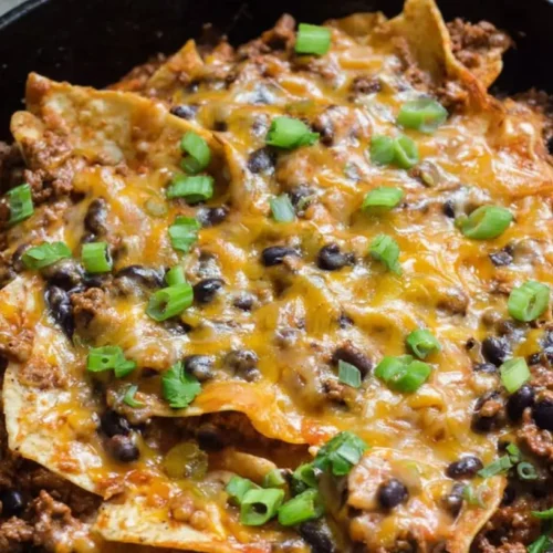 A vibrant One-Pan Beef Enchilada Skillet bubbling with cheese and sauce.