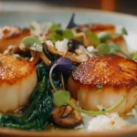 A close-up of beautifully pan seared scallops, inspired by Gordon Ramsay's technique.