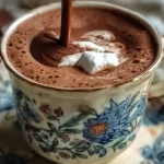 Rich, dark homemade French hot chocolate in a classic ceramic cup