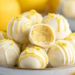 A close-up of a dreamy creamy lemon truffle