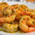 Close-up of golden brown garlic parmesan roasted shrimp