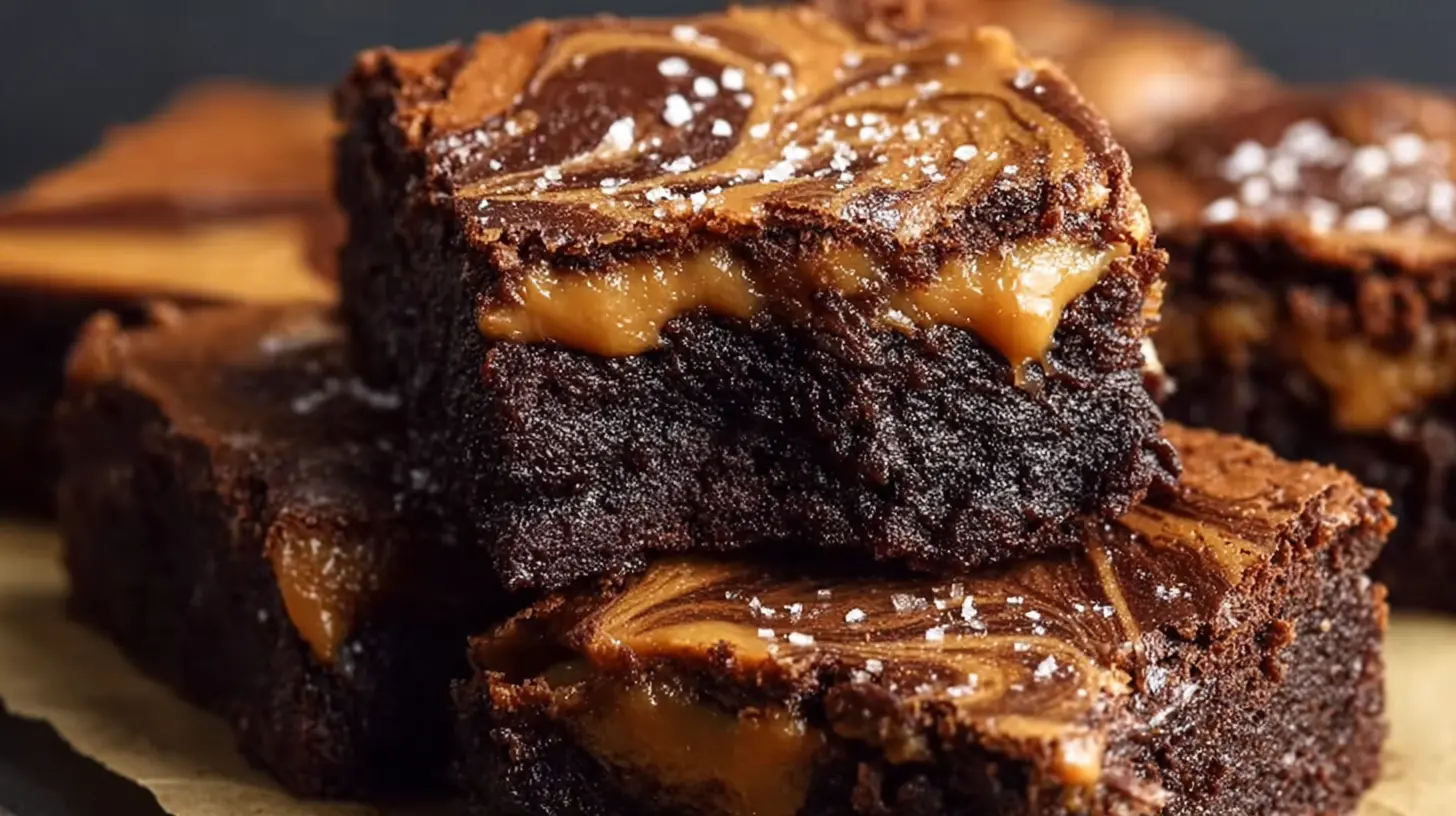 Close-up of fudgy brownies featuring delicious salted butterscotch
