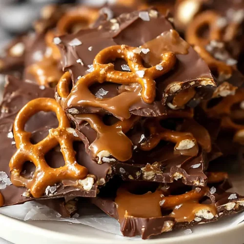 A delectable arrangement of salted caramel pretzel bark.