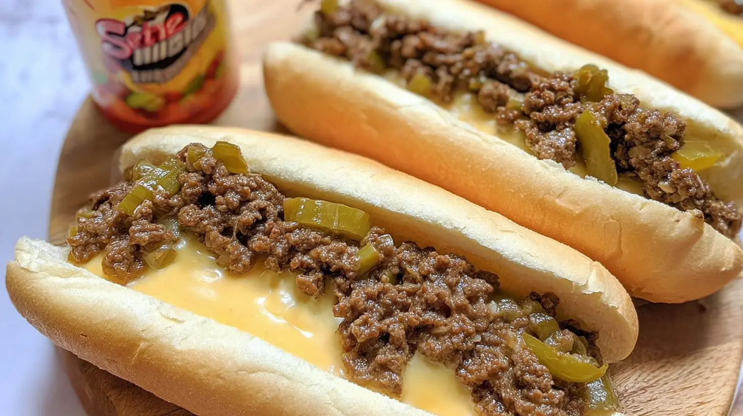 Warm, toasted rolls filled with seasoned ground beef and melted cheese, making up a ground beef Philly cheesesteak.