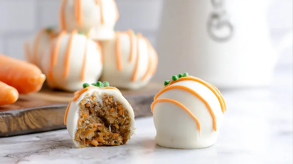 Several simple carrot cake bites arranged neatly.