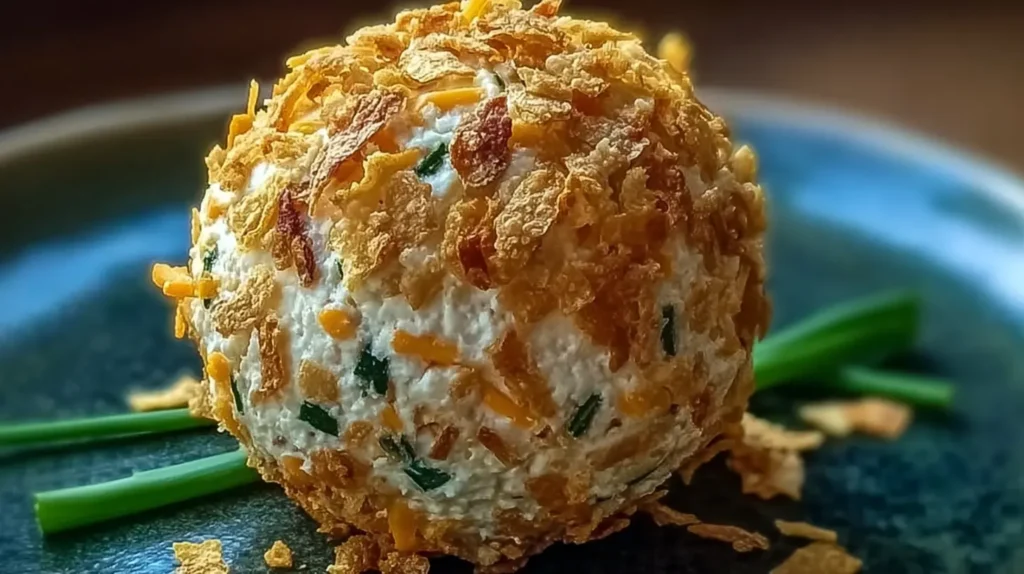 A flavorful and easy cheese ball appetizer garnished with herbs.