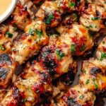 Spicy grilled Bang Bang Chicken Skewers.