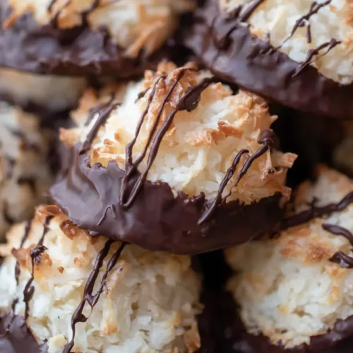 A close-up of sweet, perfectly baked coconut macaroons