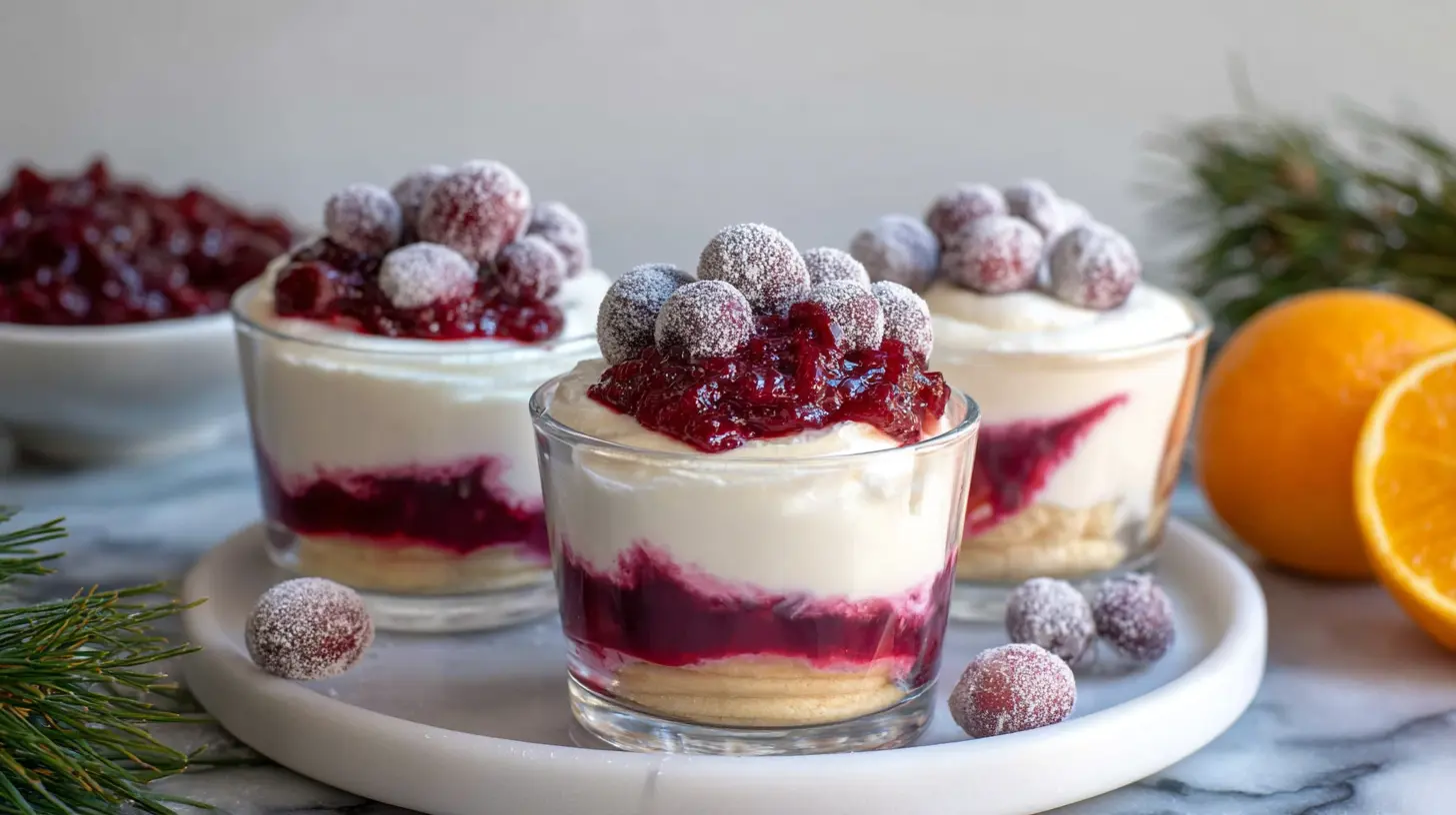 Sweet cranberry mousse in small dessert cups