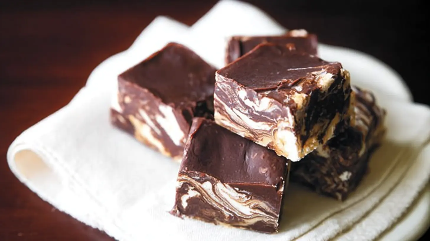 Close-up of homemade marshmallow swirl fudge showing its creamy texture