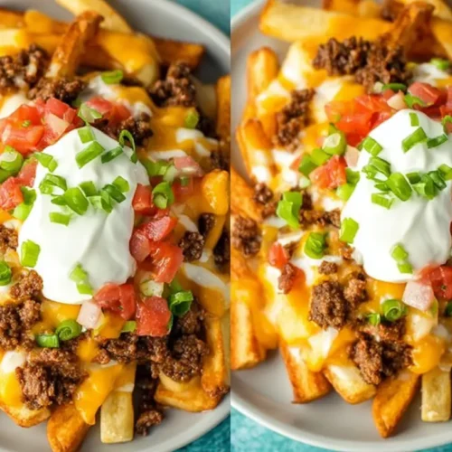 A vibrant close-up of Taco Bell Nacho Fries, with seasoned potatoes and cheese sauce