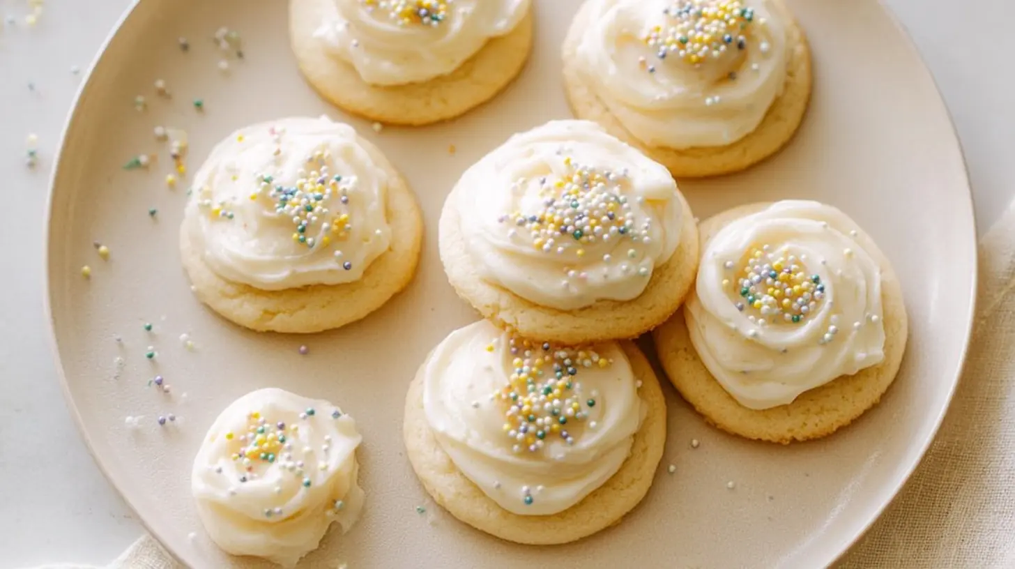 Creamy vanilla buttercream frosting, perfect for cookies