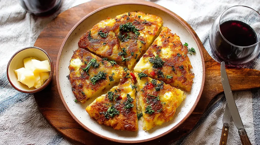 A close-up shot of a savory Afghani omelette garnished with fresh cilantro.