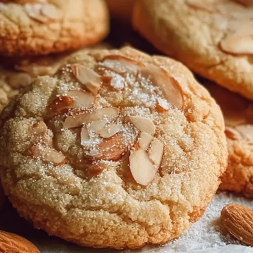 Close-up of chewy almond cookies on a baking sheet