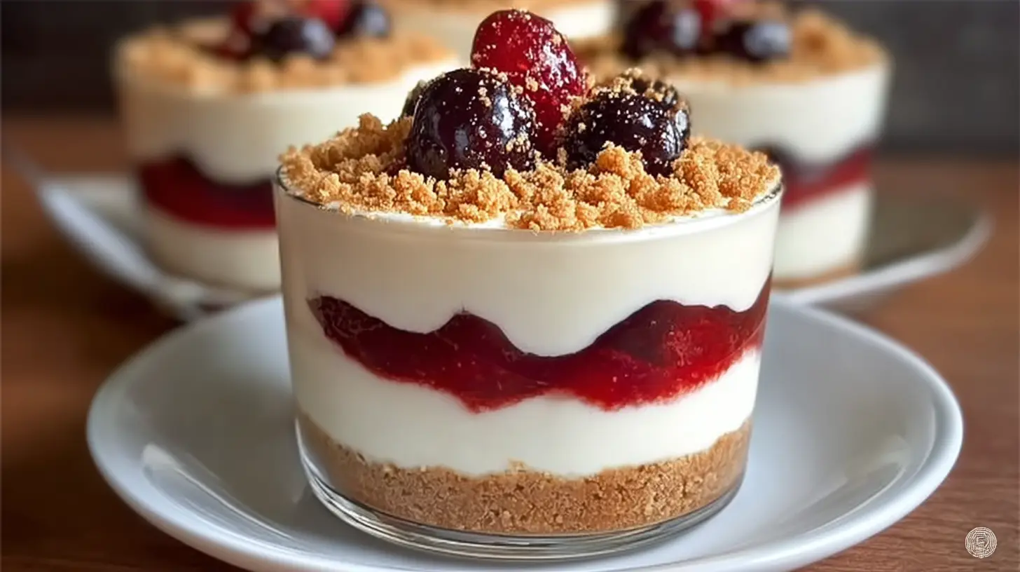 A whole no-bake cheesecake with a golden crust and berry topping.