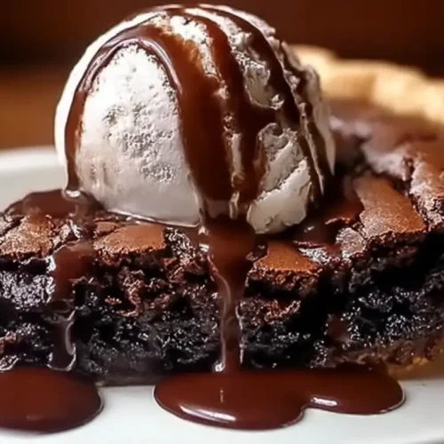 A delectable fudge brownie pie, freshly baked.