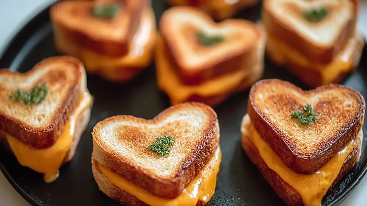 Crispy mini grilled cheese hearts on a platter