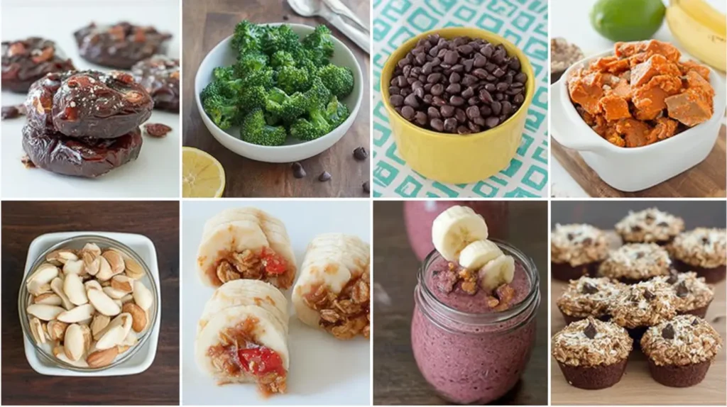 An assortment of healthy snacks recipes presented on a modern kitchen counter
